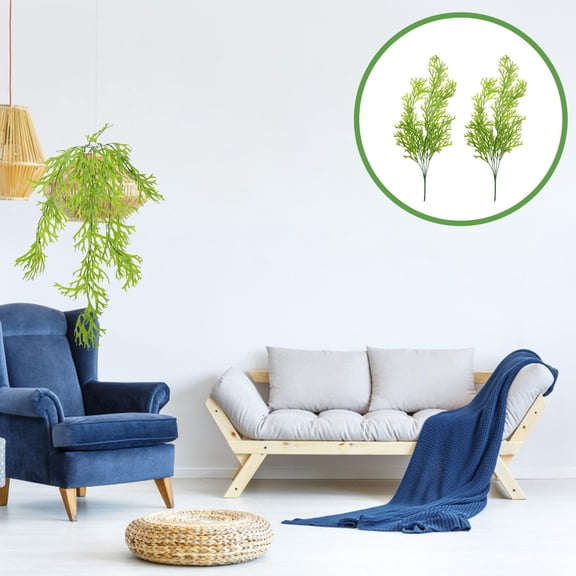 FENGGUIQU 2Pcs Artificial Fern Decor Green Plastic Wall Hanging Plants for Garden and Indoor Decoration