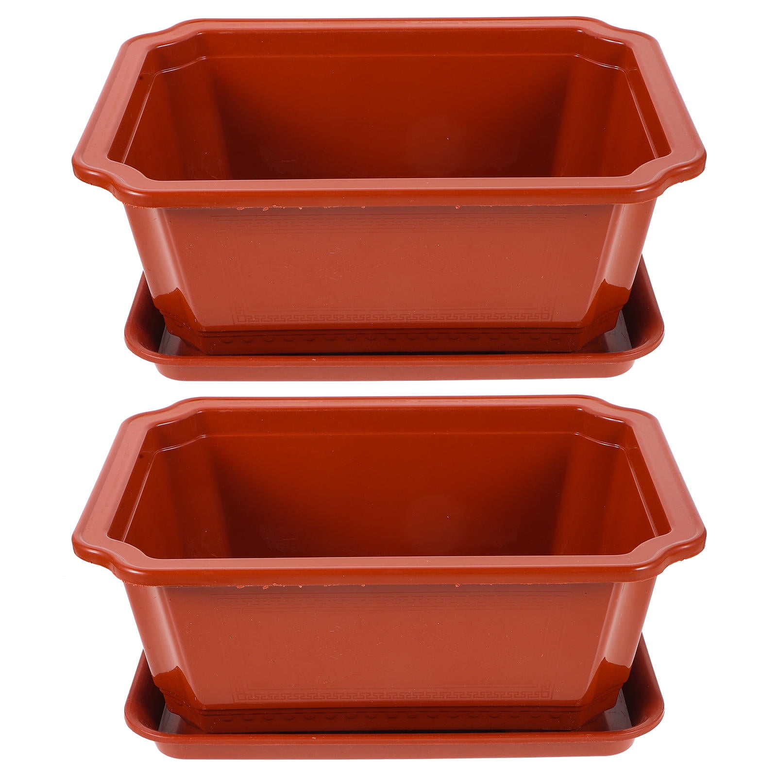 FENGGUIQU Set of 2 Large Dark Red Plastic Planter Pots for Small Plants, Ideal for Gardening Hobbyists and Indoor Outdoor Use