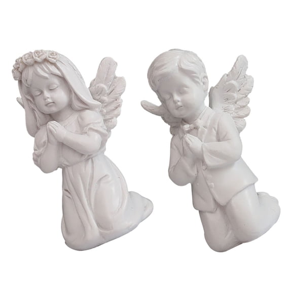 FENGGUIQU Set of 2 White Resin Praying Angel Figurines, Collectible Home Decor Gift for Family, Friends, Birthday & Festival