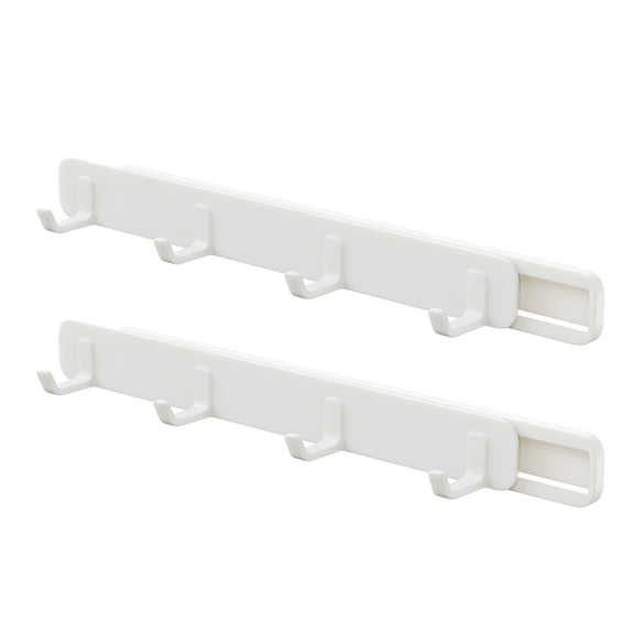 FENGGUIQU 2-Pack White Retractable Row Hooks for Kitchen, Bathroom, Cabinet, Wall Mount Storage and Organization