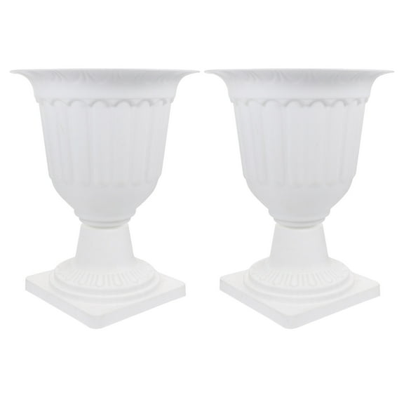 FENGGUIQU Set of 2 White Decorative Plastic Urns Flowerpots for Balcony and Garden Decoration