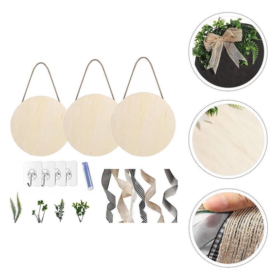 FENGGUIQU 3 Sets DIY Wooden Circle Hanging Sign Blank Welcome Door Decoration