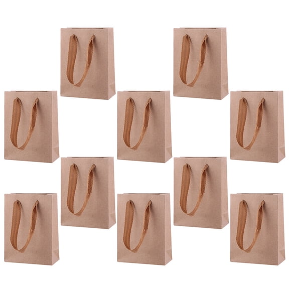 FENGGUIQU 30Pcs Eco Friendly Kraft Paper Tote Bags Khaki Durable Packaging Bags for Snacks