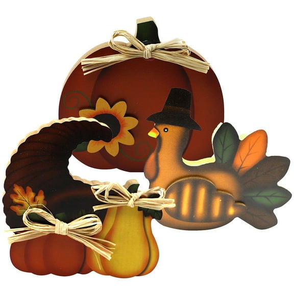 FENGGUIQU 3-Piece Autumn Pumpkin and Turkey Centerpiece Set for Thanksgiving Party Decorations