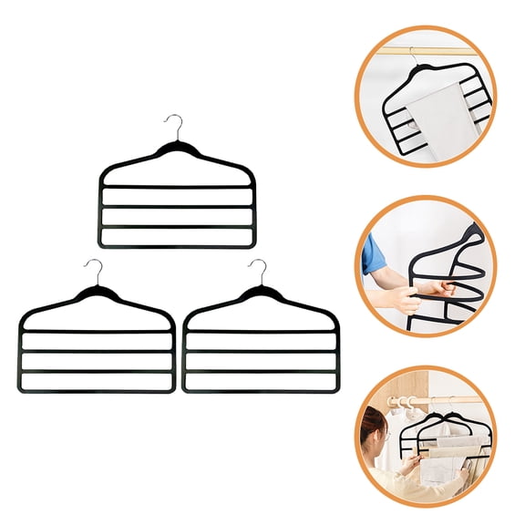 FENGGUIQU 3Pcs Pants Hangers Space Saving Multi Layer Clips for Closet Clothes Black