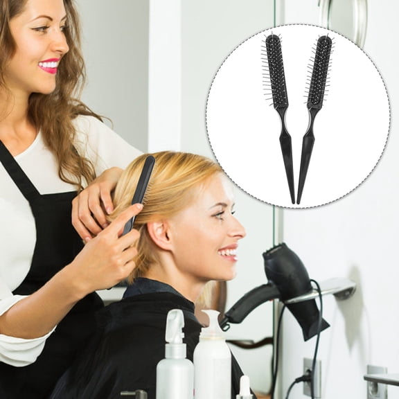 FENGGUIQU 3Pcs Detangling Hair Brush with Standard-Spaced Teeth and Pointed Rat Tail for Sectioning