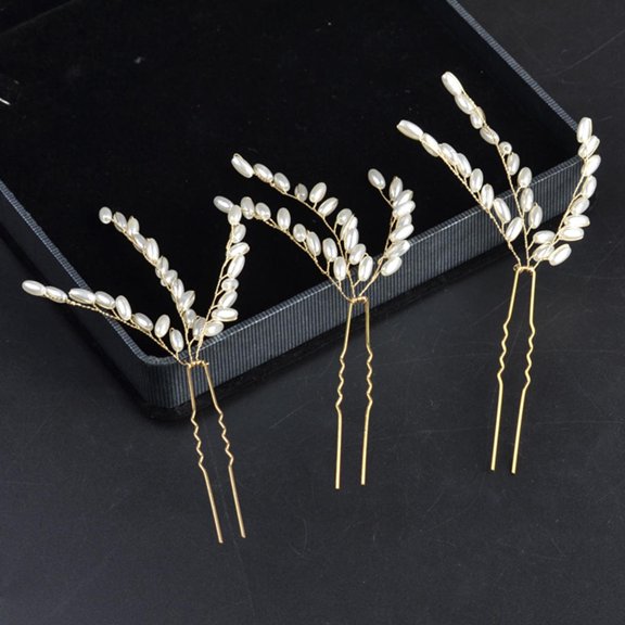 FENGGUIQU 3Pcs Hair Pins for Wedding Brides Golden Bridal Hair Accessories for Elegant Updo Decor