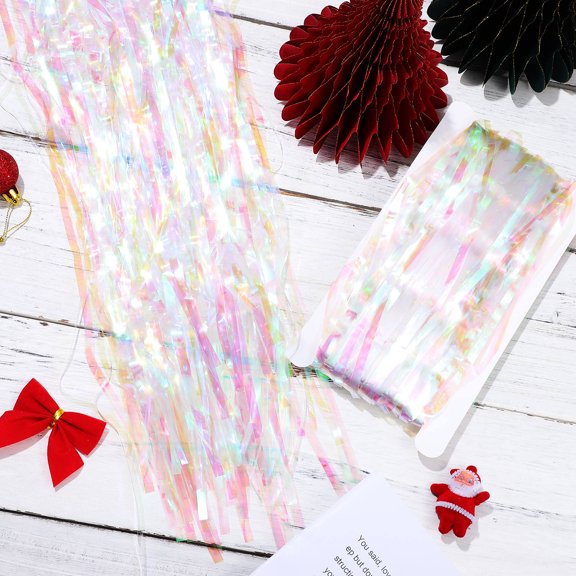 FENGGUIQU 3Pcs Iridescent Foil Fringe Curtains Streamer Tassel Backdrop for Party Wall Door Decorations