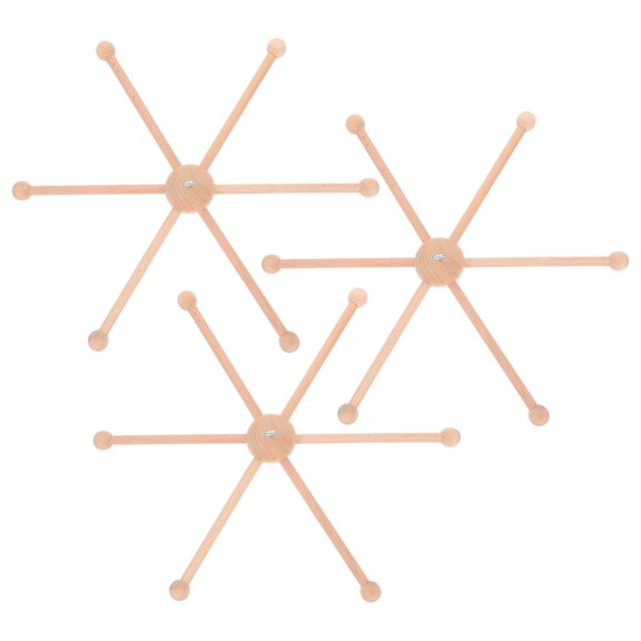 FENGGUIQU 3Pcs Khaki Wooden Mobile Frame for Craft Projects with Spherical Six Arm Structure