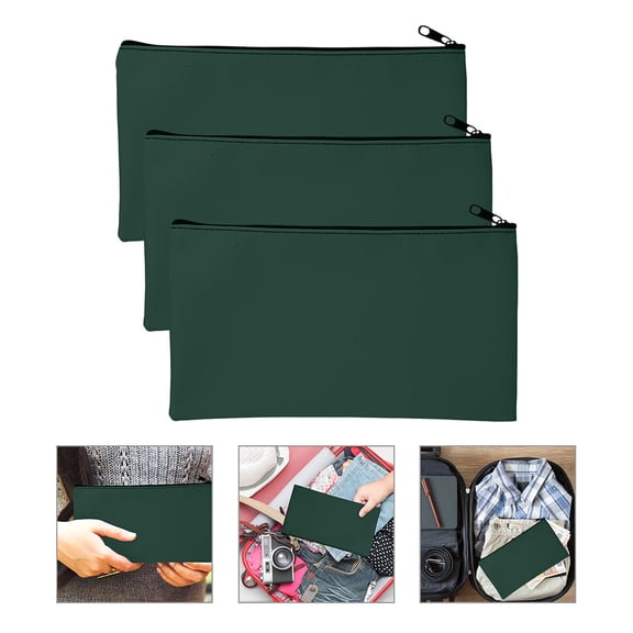 FENGGUIQU 3-Piece Green PU Zipper Money Organizer Pouch Set for Cash, Cards, and Portable Storage