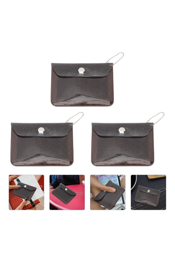3Pcs Portable Black PVC Card Holders Wallet for Outdoor Money and Cards