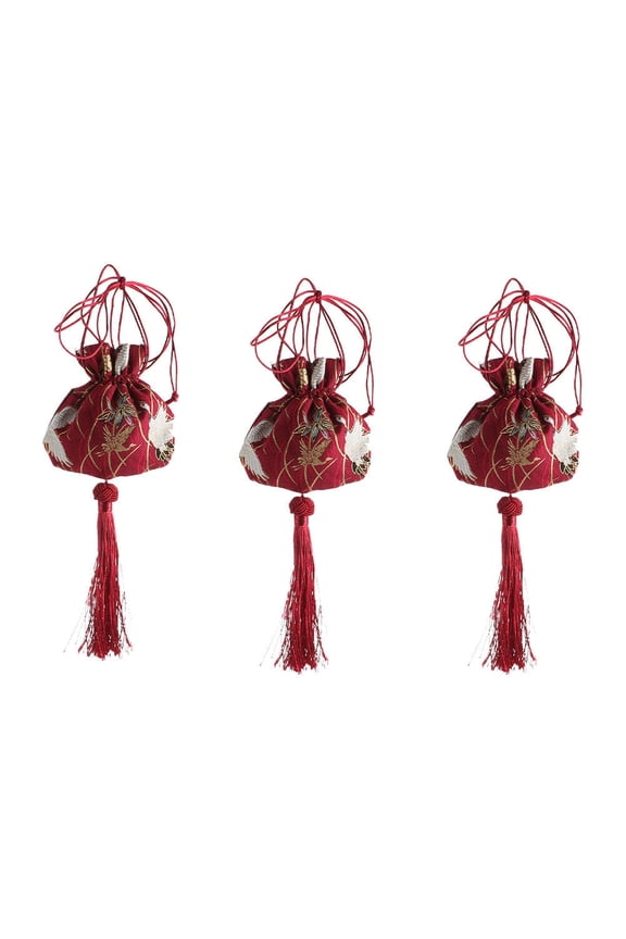 3-Pack Red Cotton Sachet Pouches, Portable Decorative Bags for Costumes, Packaging, and Craft Supplies
