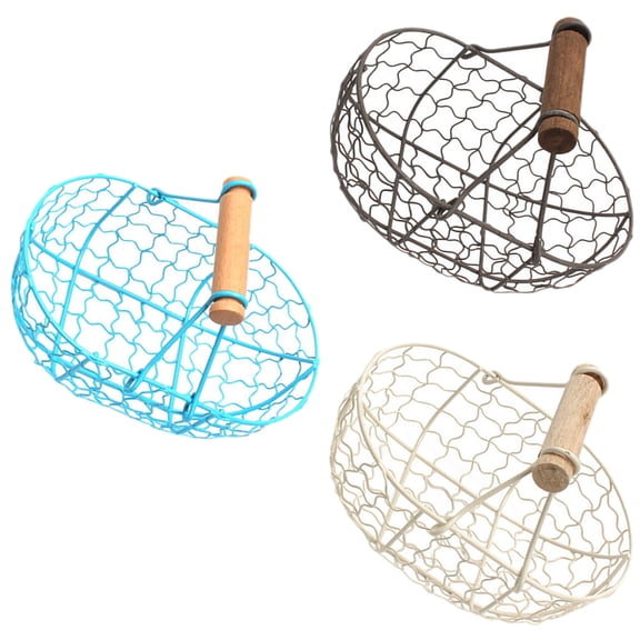 FENGGUIQU 3Pcs Multifunctional Metal Mesh Basket with Wooden Handle for Fruit Vegetable Storage
