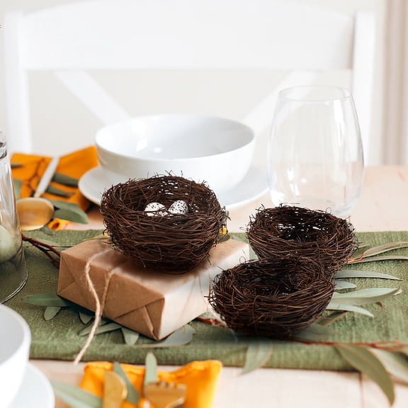 FENGGUIQU 3Sets Rustic Rattan Bird Nest with Eggs for Spring Party and Garden Decoration