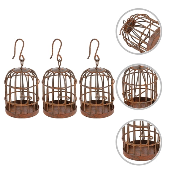 FENGGUIQU 3pcs Metal Dollhouse Birdcage Light Brown Iron Simulation Bird Cage Decor Indoor Outdoor
