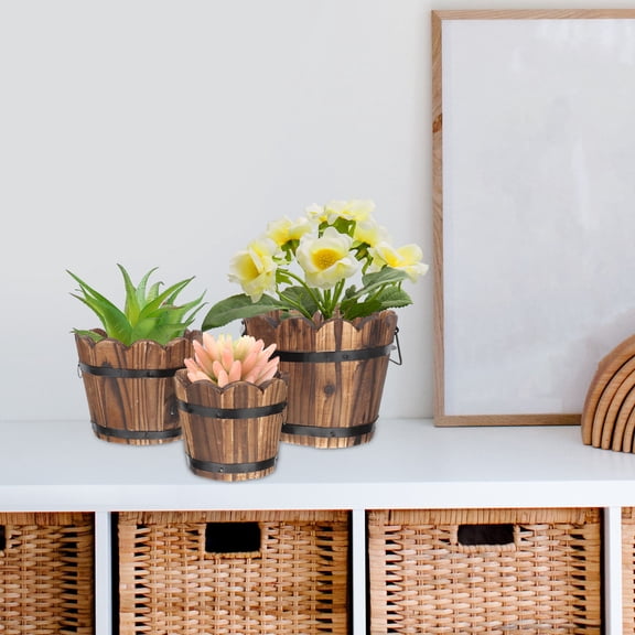 FENGGUIQU Set of 3 Indoor Wooden Flower Pots for Home Decor and Gardening