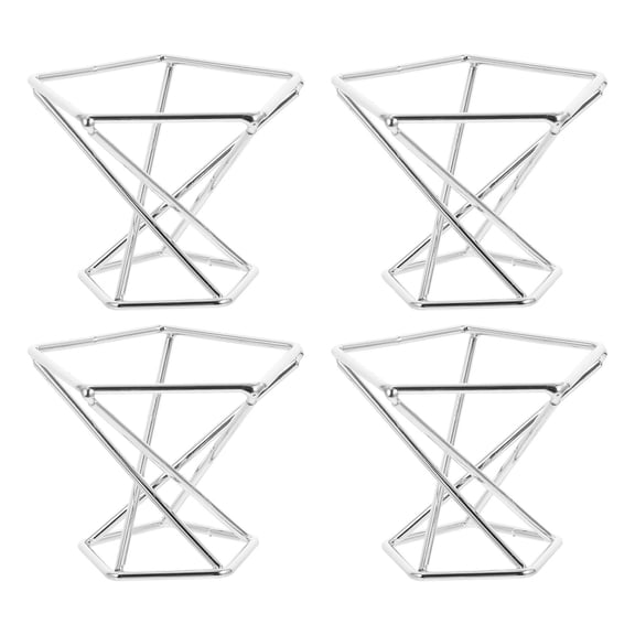 FENGGUIQU 4Pcs Metal Raised Flower Stand Geometric Silver Plant Display for Air Plants Home Decoration