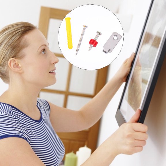 FENGGUIQU 4Sets Wall Hanging Hook Kit Stainless Steel Picture Frame Hooks Suitable for All Walls