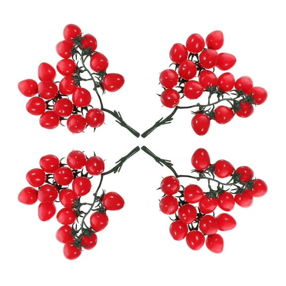 FENGGUIQU 4Pcs Decorative Cherry Tomatoes Faux Red Fruit Props Realistic PVC Home Ornament