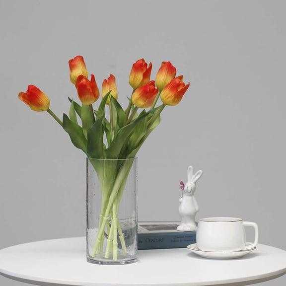FENGGUIQU 4Pcs Realistic Orange Artificial Tulips for Vase Decor and Wedding Decorations
