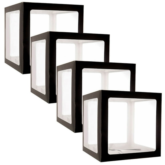 FENGGUIQU 4Pcs Party Favor Balloon Display Box in Black Paper Easy Assembly and Stacking