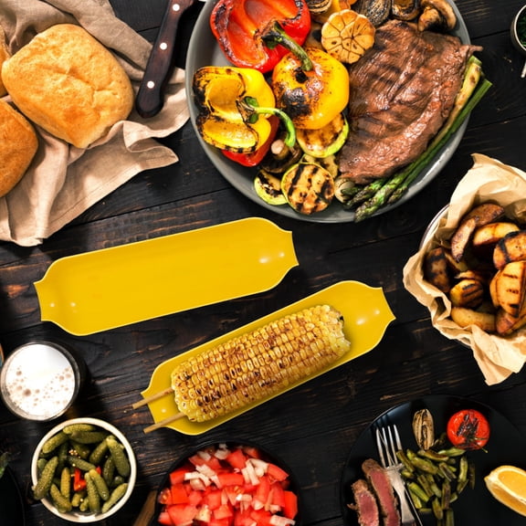 FENGGUIQU 4Pcs Plastic Corn Serving Plates with Unique Yellow Corn Design Snack Tray for Home Appetizers