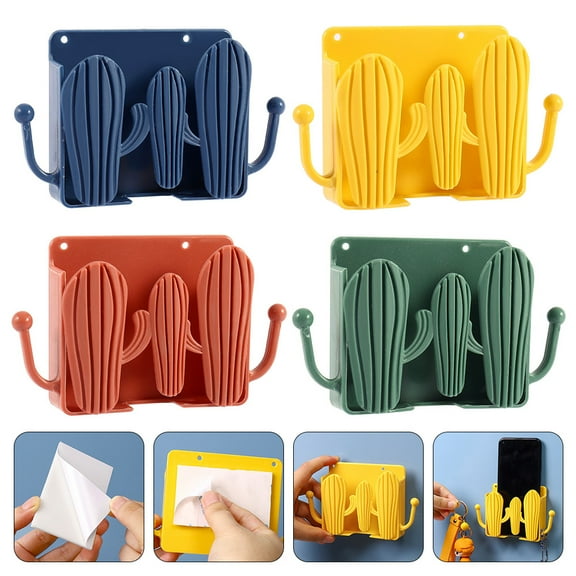 FENGGUIQU 4Pcs Wall Hanging Phone Holder and Remote Controller Storage Rack Durable for Living Room