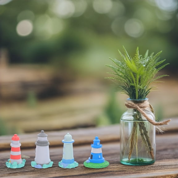 FENGGUIQU 4Pcs Resin Lighthouse Decor with Mediterranean Style for Tabletop Beach Home Decorations