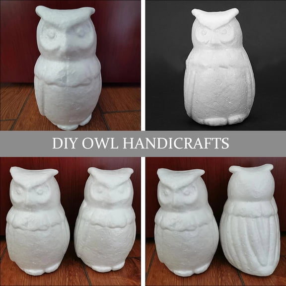 FENGGUIQU 4Pcs White DIY Foam Owl Figurines Handcrafts Lightweight Unfinished Animal Shape Ornaments