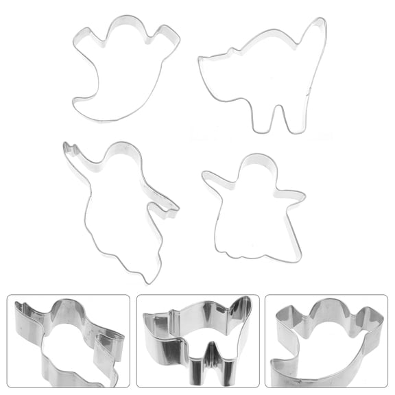 FENGGUIQU 4pcs Ghost Shape Cookie Cutter Imported 430 Stainless Steel Biscuit Tools for DIY Lovers