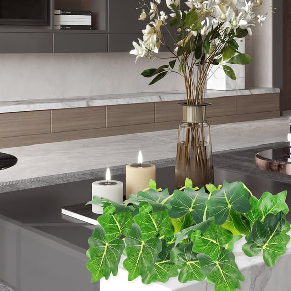 FENGGUIQU 5 Pack Small Artificial Green Leaves for Home Office Desk Decoration