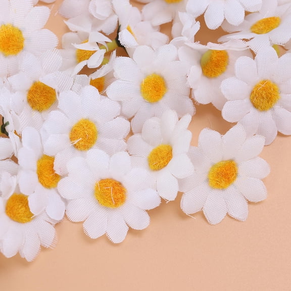 FENGGUIQU 500Pcs Simulation Gerbera Daisy Heads White Silk Flowers for Vase Basket Wedding and Home Decor