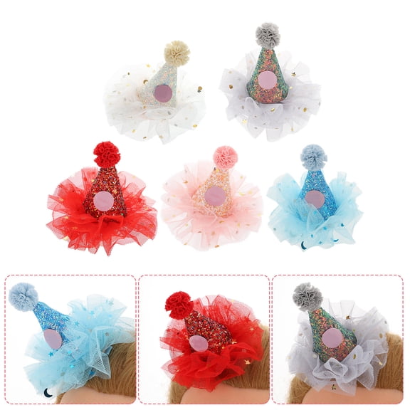FENGGUIQU 5-Pack Birthday Party Hats Hairpin Clips Assorted Colors Fun Accessories for Kids and Adults