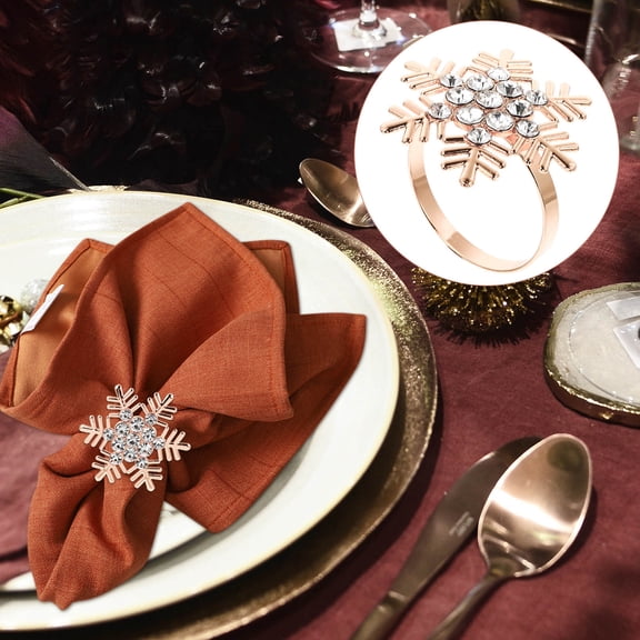 FENGGUIQU Napkin Ring Golden Alloy Christmas Snowflake Shaped Xmas Home Decor 5Pcs