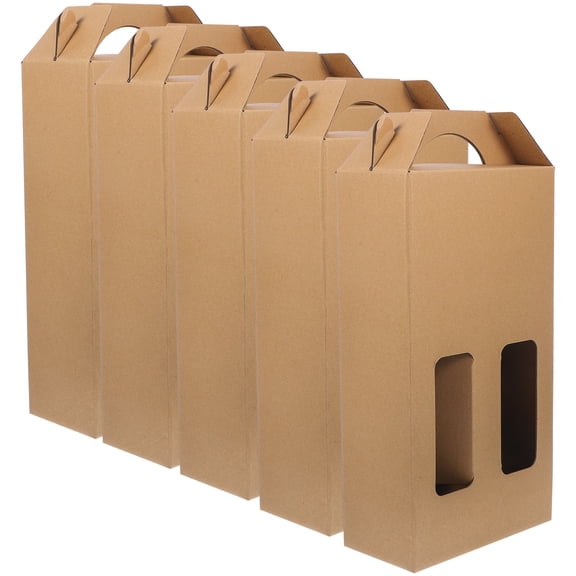 FENGGUIQU 5Pcs Multi Use Khaki Paper Wine Bottle Box Paper Carrier Easy Carry Decorative Storage