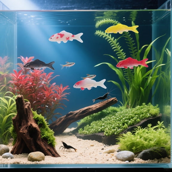 FENGGUIQU 5Pcs Realistic Mini Koi Fish Figurines Floating Aquarium Decor Plastic Artificial Fish