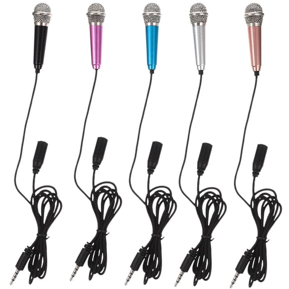 FENGGUIQU Back to School 5pcs Mini Portable Microphone for Phone Outdoor Use Metal Silver