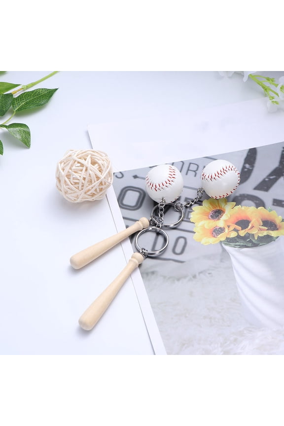 5pcs Keyring Key Baseball Charm Beige Timber Hold Keys for Friends