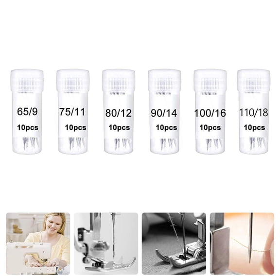 FENGGUIQU 60Pcs Sewing Machine Needles Plated Silver Stainless Steel for Home Use with Storage Box