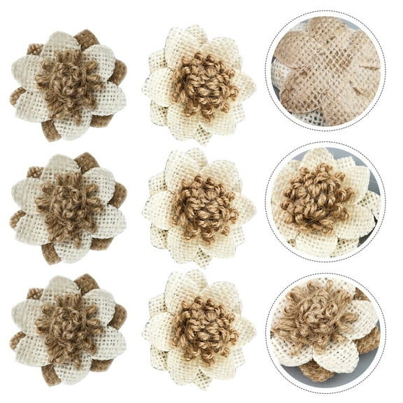 FENGGUIQU 6Pcs Natural Burlap Flowers Assorted Colors Handmade Rustic Floral Decor for Wedding Accessories