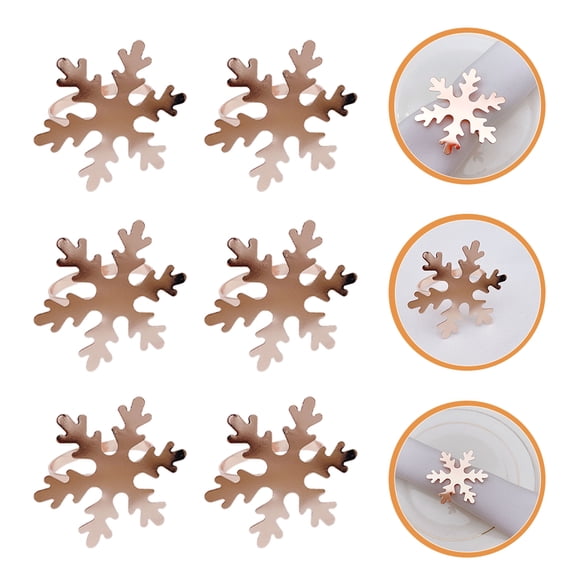 FENGGUIQU 6Pcs Christmas Snowflake Napkin Rings Rose Gold Metal Holder for Wedding Tables