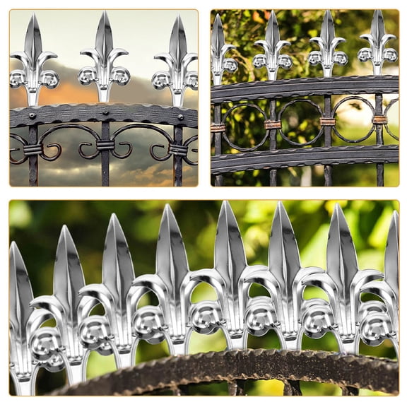 FENGGUIQU 6Pcs Plated Silver Outdoor Fence Finials Metal Gate Post Toppers for Lawn Decor