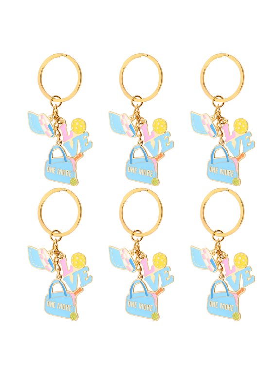 Alloy Pickleball Keychains with Racket Charm Key Hanging 6 Pack