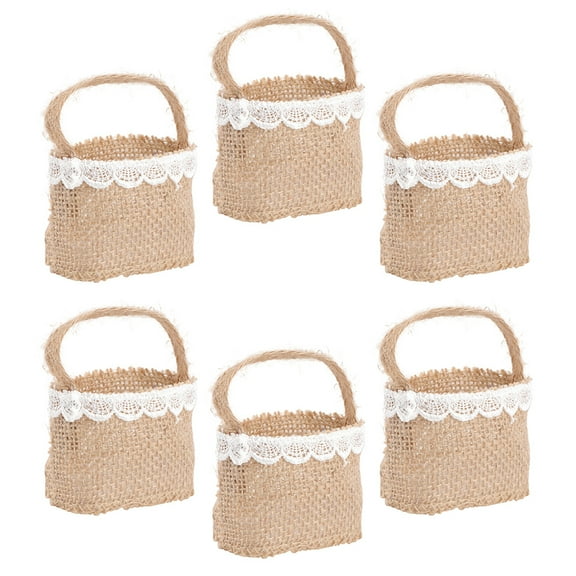 FENGGUIQU 6Pcs Burlap Baskets Handheld Linen Storage Baskets for Easter Party Decor