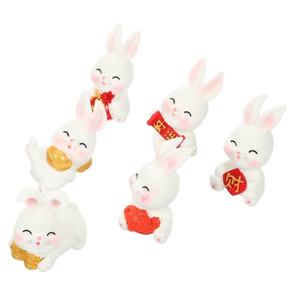 FENGGUIQU Set of 6 Mini Resin Bunny Figurines, Colorful Small Decorative Ornaments for Home, Office, Desk, and Shelf Display
