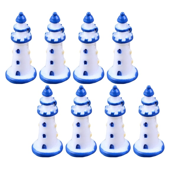 FENGGUIQU Blue Resin Lighthouse Model for Home Decor, Desktop Adornment, Easy to Store 8Pcs