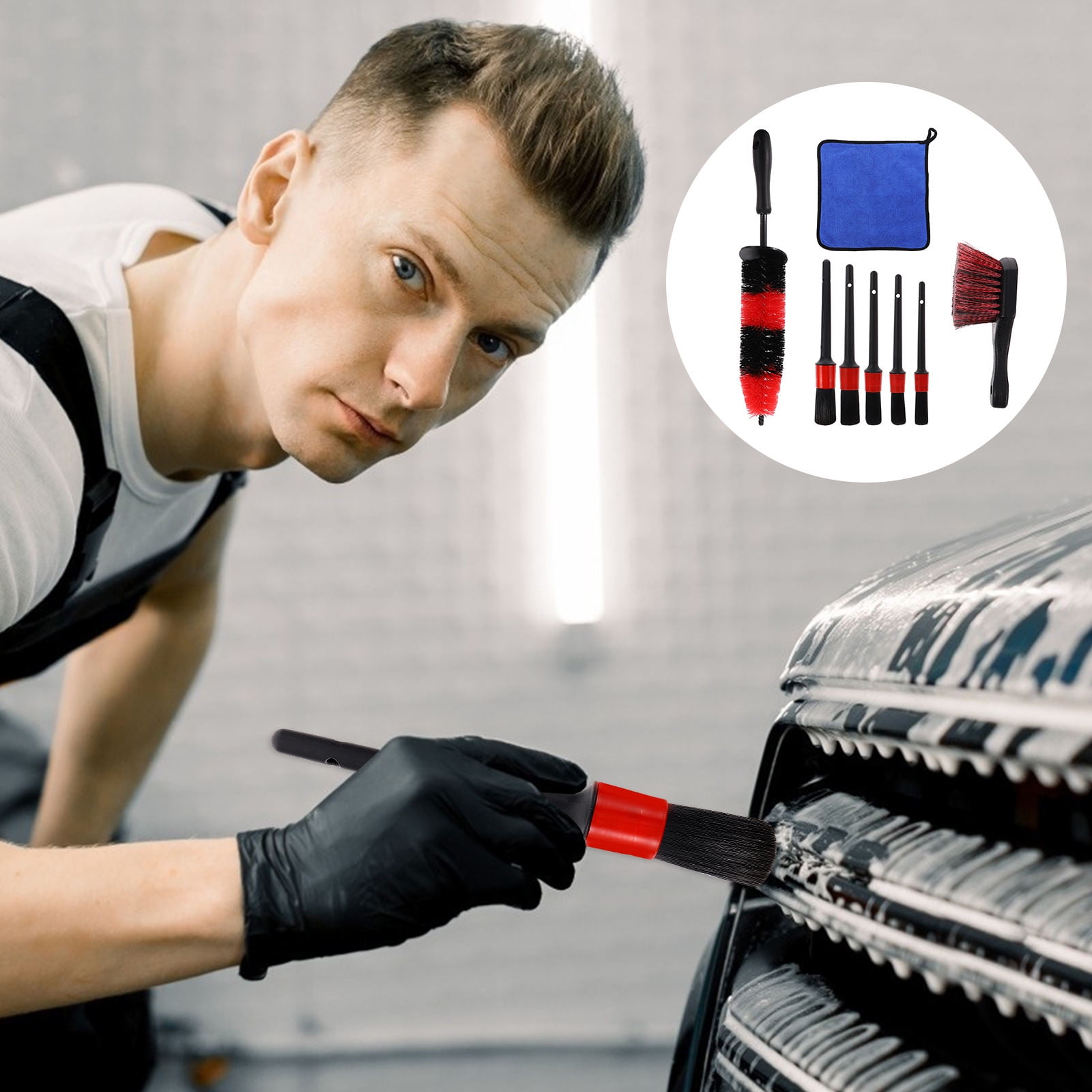 FENGGUIQU 8-Piece Car Wash Detailing Brush Set for Wheels, Mirrors, Furniture - Complete Auto Cleaning Supplies Kit