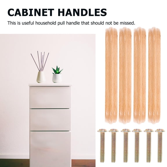 FENGGUIQU Set of 8 Khaki Beech Wood Pull Handles Retro Style Cabinet Drawer Dresser Hardware Accessories