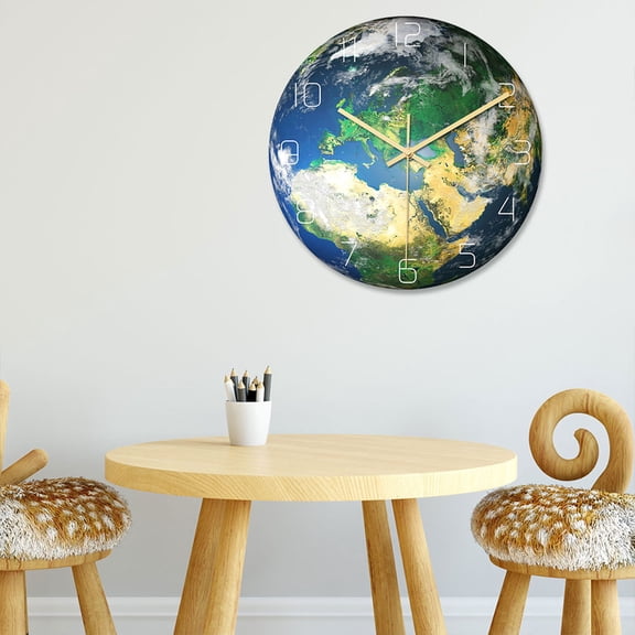 FENGGUIQU Silent Earth Shaped Wall Clock - Multi-Color Night Light for Living Room and Bedroom Decor