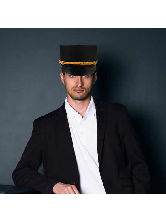 Adult Train Engineer Hat, Black Retro Railway Design for Cosplay and Stage Shows